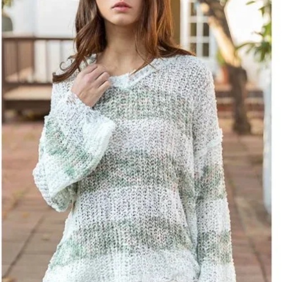 POL Sweaters - POL blue and White Crew Neck Sweater with Marbled Pattern